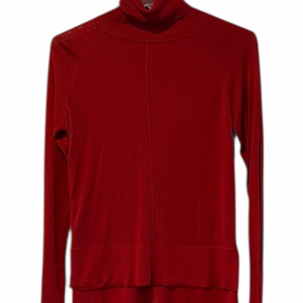 Zara Deep Red Turtleneck Sweater Hi-Low Hemline Lightweight Fabric Size XS
